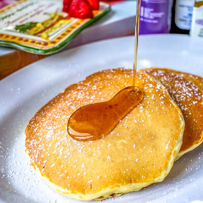 Fluffy pancakes with syrup